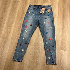 Lucky Brand Jeans Bridgette Skinny Pom Pom Distressed Med Wash City Artsy
